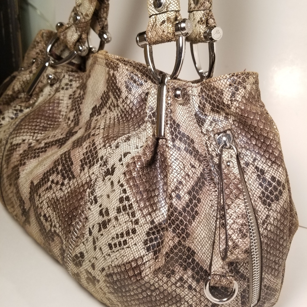 B Makowsky Python Printed Lthr Satchel - image 3
